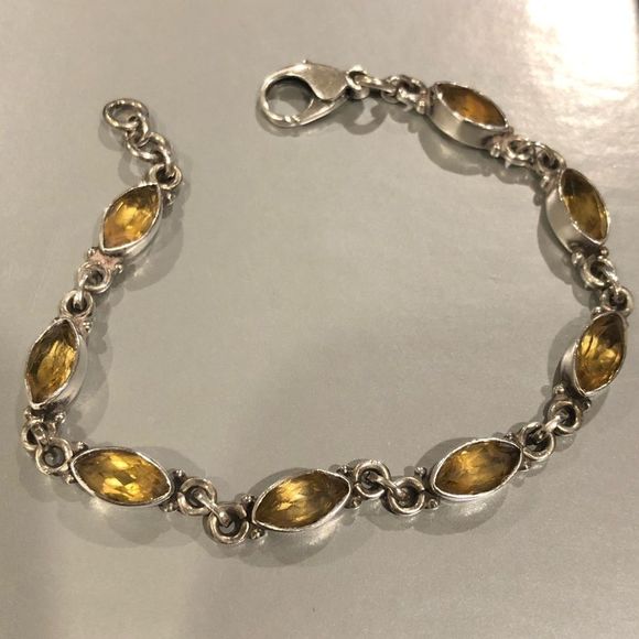 Marquise Cut Golden Citrine Faceted Sterling Silver Link Bracelet - Picture 3 of 6